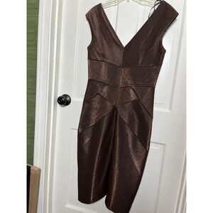 Maggy London 10 Metallic Bronze Sheath Holiday Dress Y2K Wedding Guest Dress